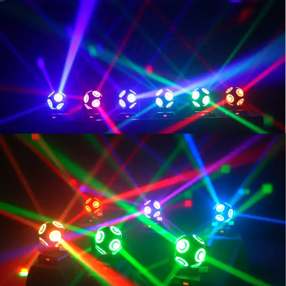 LED Moving Head 'Football' Light 360° Infinite Rotation, Halo RGB & Beam Effect