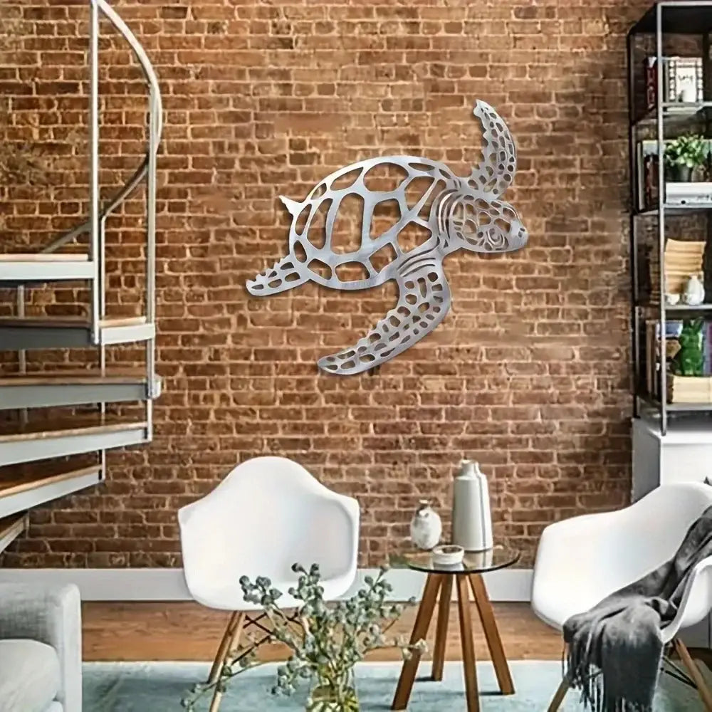 Metal Sea Turtle Wall Art Decor Mediterranean Beach Theme Hanging Ornament