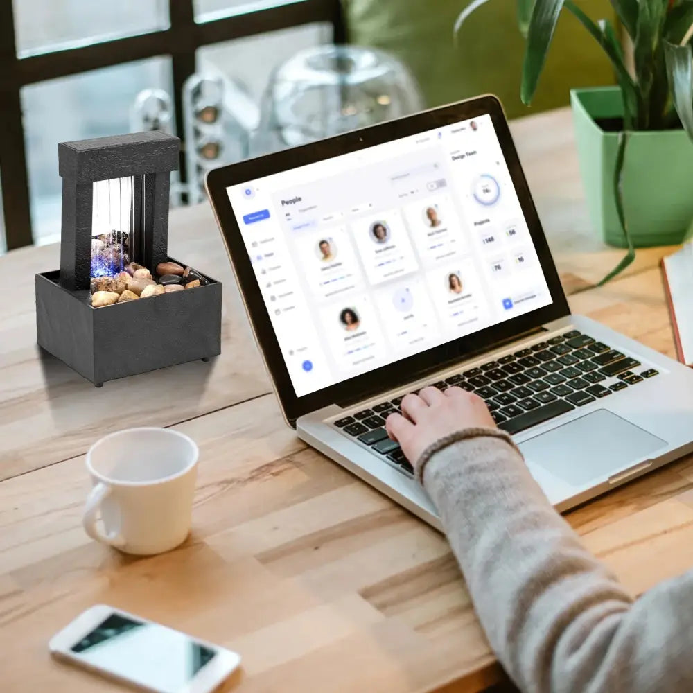 Mini Desktop Water Fountain LED Zen Meditation Waterfall with Pebbles USB or Battery Powered