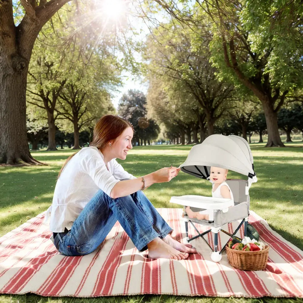 Portable Kids' Folding Camping Chair Adjustable High Chair with Canopy