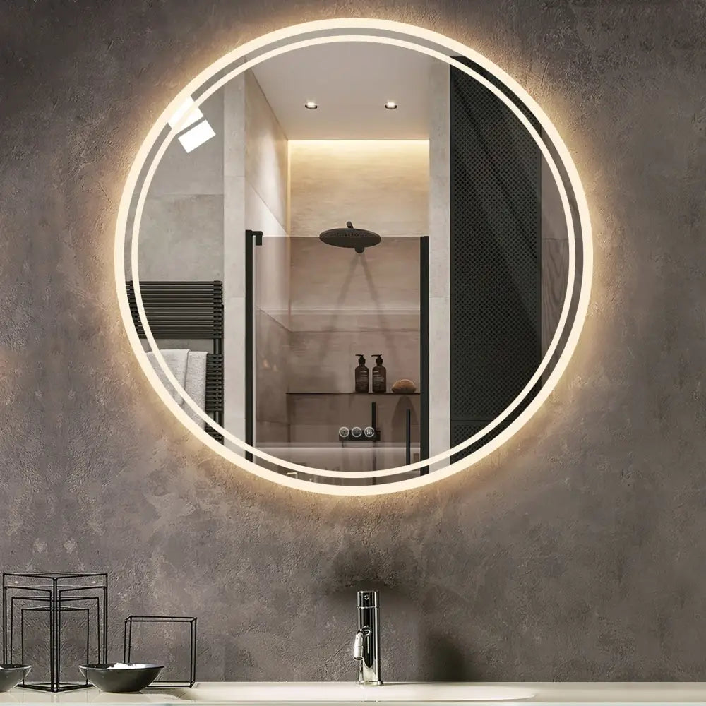 Round LED Backlit Bathroom Mirror Anti-Fog Dimmable Smart Wall Mirror