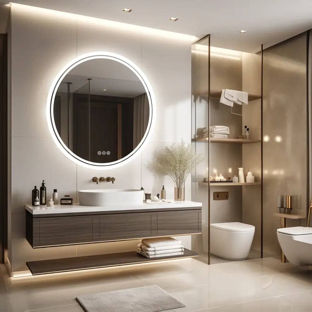 Round LED Backlit Bathroom Mirror Anti-Fog Dimmable Smart Wall Mirror