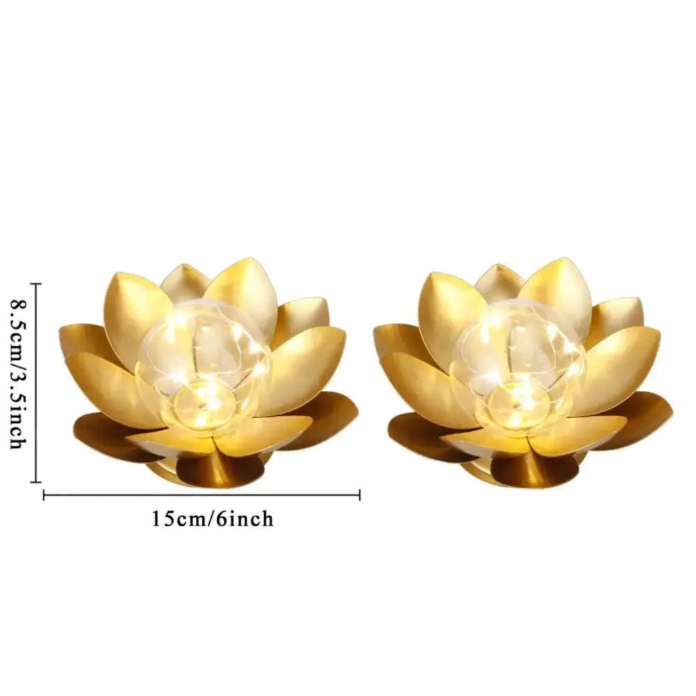 Set of 2 Gold Lotus Table Lamps 6'' Cordless Battery Powered Metal Decor