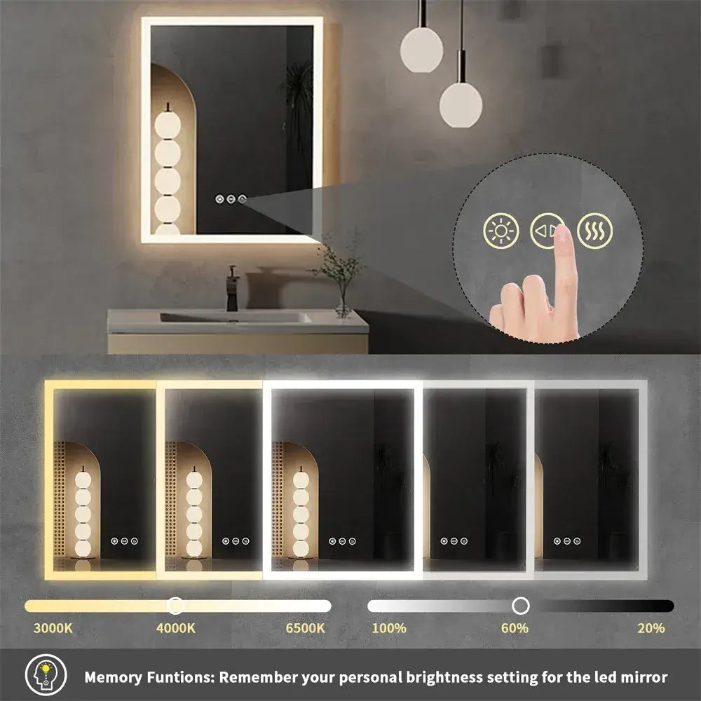 Square LED Backlit Bathroom Mirror | Dimmable, Anti-Fog & Touch Sensor Vanity Mirror