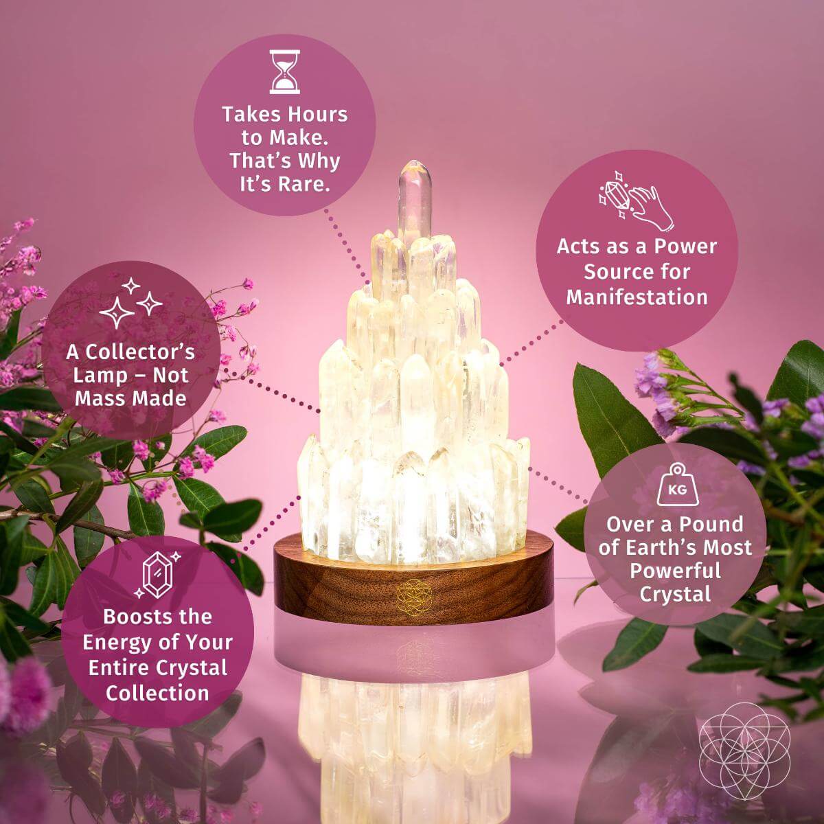 La lampe tour de manifestation en quartz clair