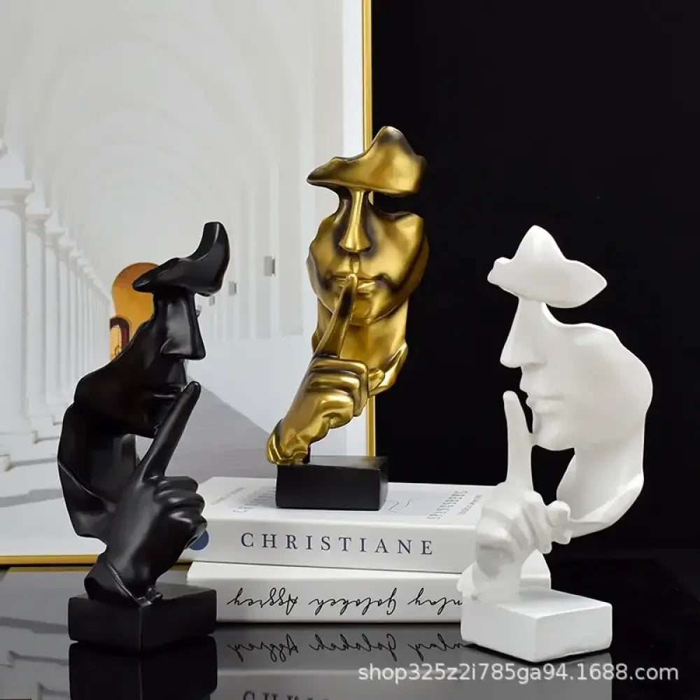 Abstract Thinker Sculpture – “Silence” Modern Resin Art Statue - Gold