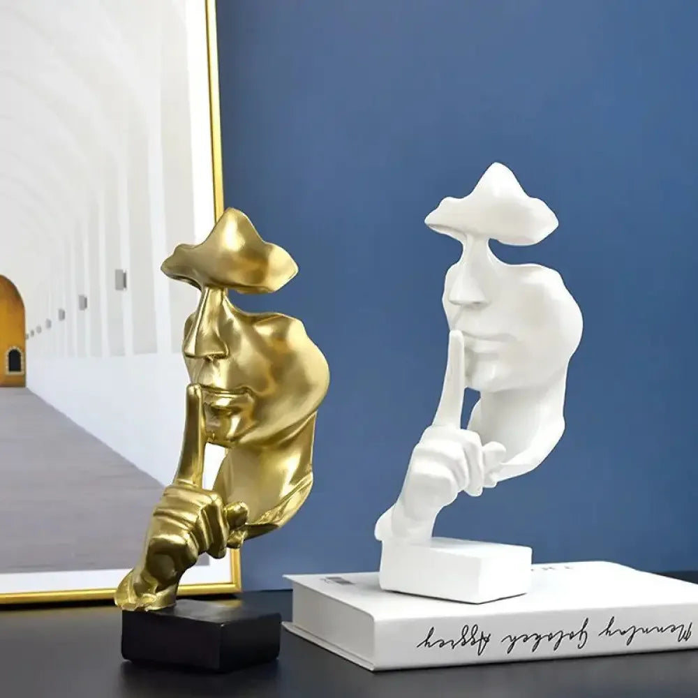 Abstract Thinker Sculpture – “Silence” Modern Resin Art Statue - Gold