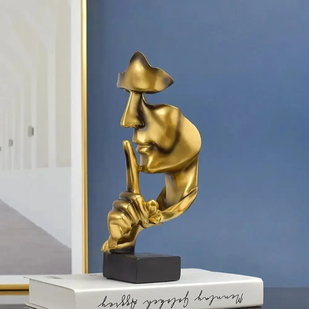 Abstract Thinker Sculpture – “Silence” Modern Resin Art Statue - Gold