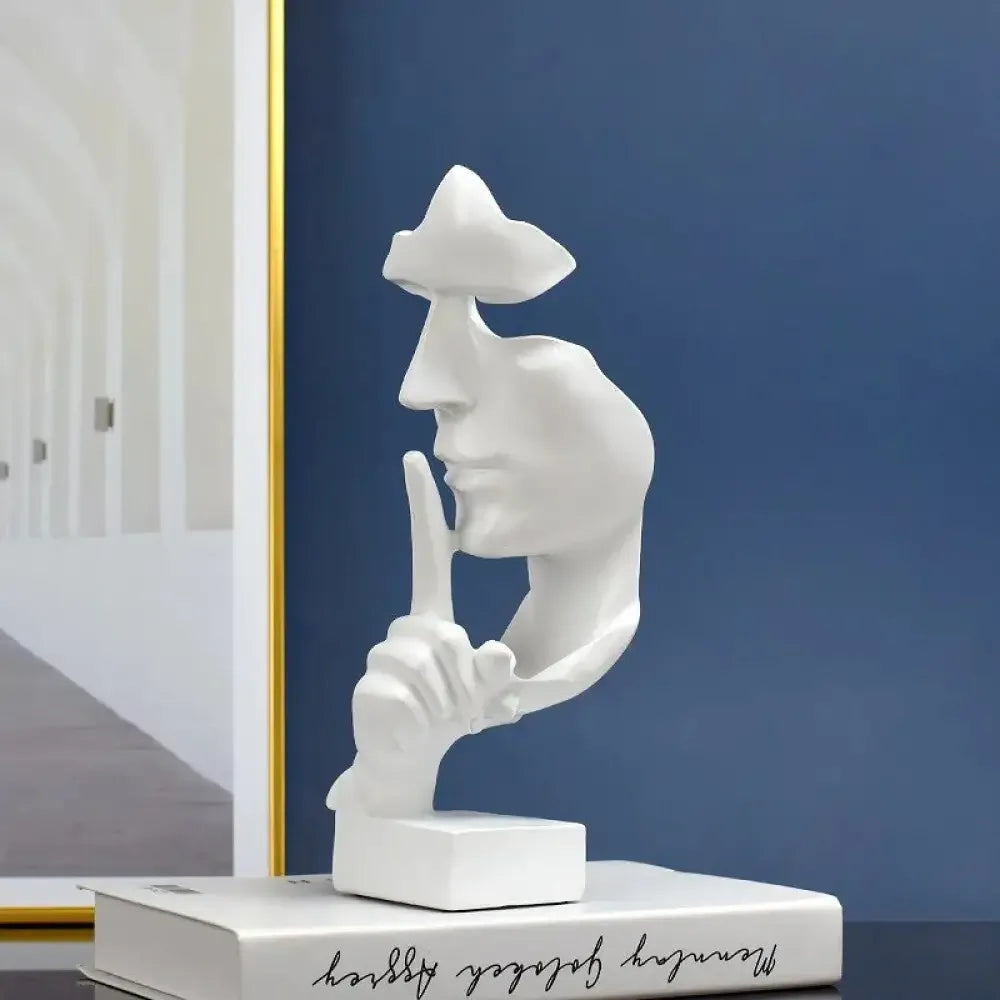 Abstract Thinker Sculpture – “Silence” Modern Resin Art Statue - Gold
