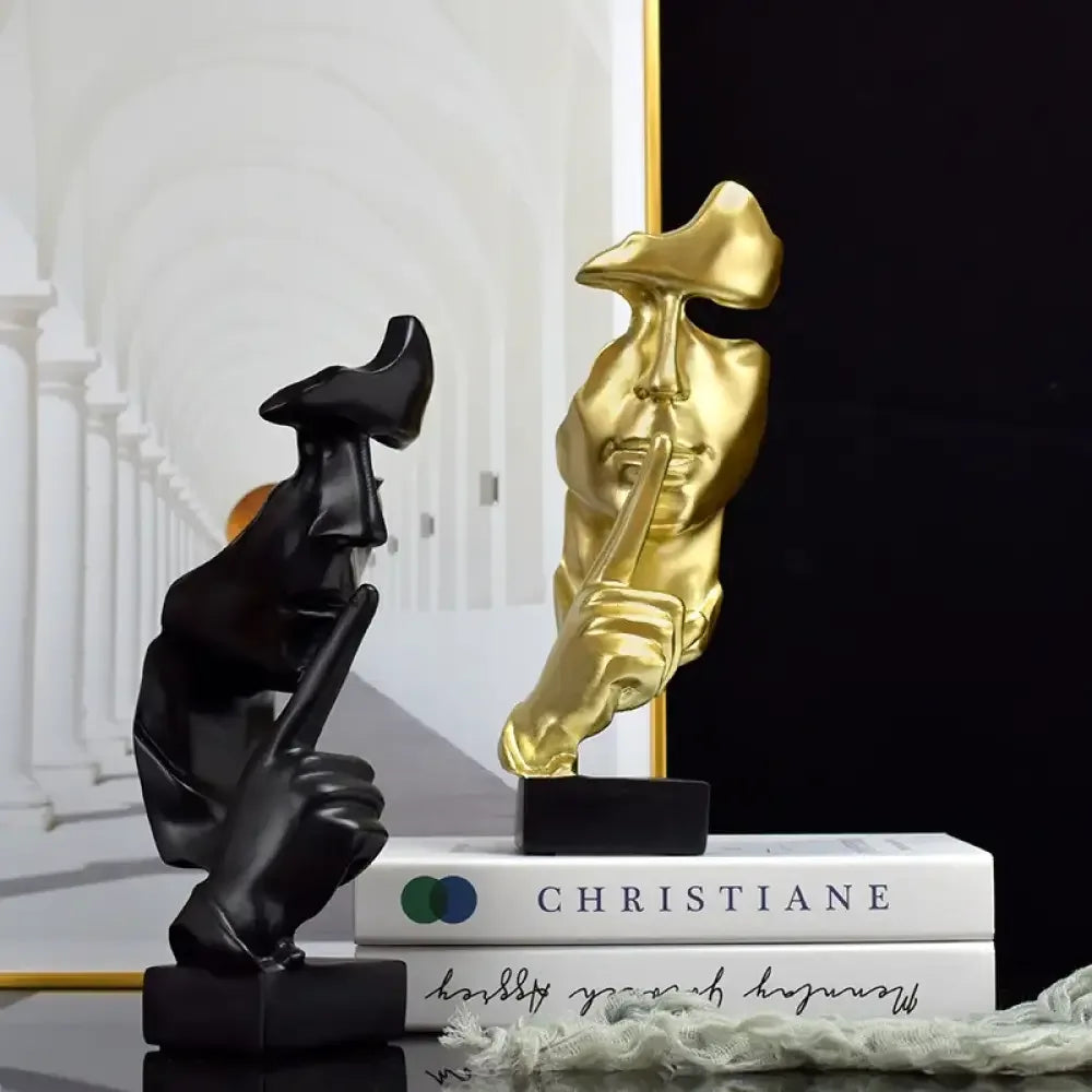 Abstract Thinker Sculpture – “Silence” Modern Resin Art Statue - Gold