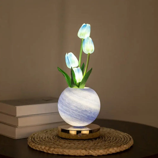 Tulip Planet LED Night Light USB Rechargeable, 3-Color Dimmable Desk Decor Lamp
