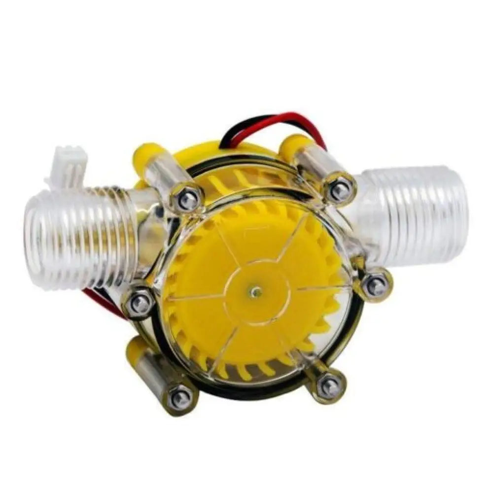 Mechanical pump with yellow and silver components on a white background