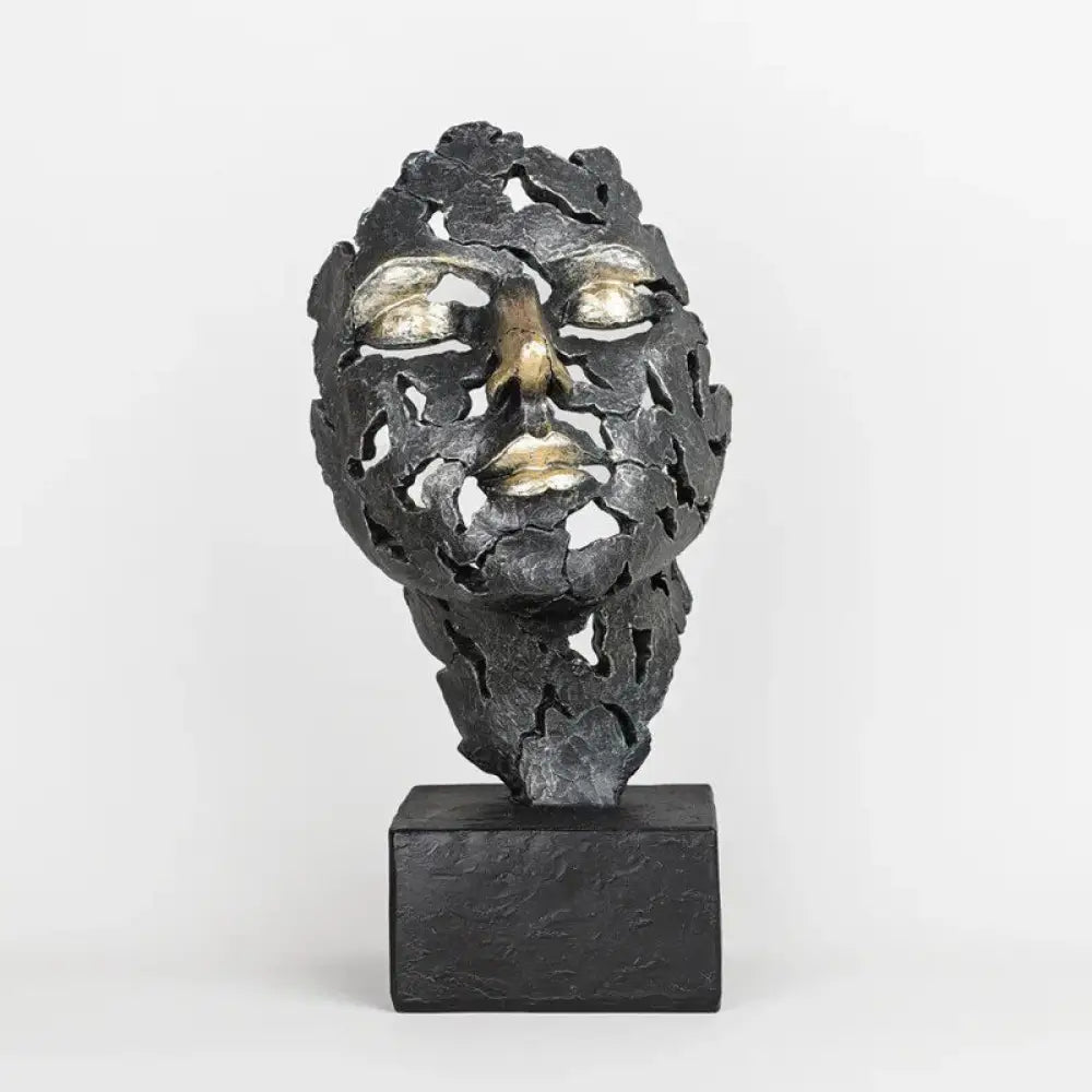 Vintage Kiss Face Mask Sculpture – Retro Black Gold Statue