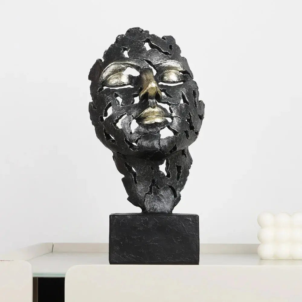 Vintage Kiss Face Mask Sculpture – Retro Black Gold Statue