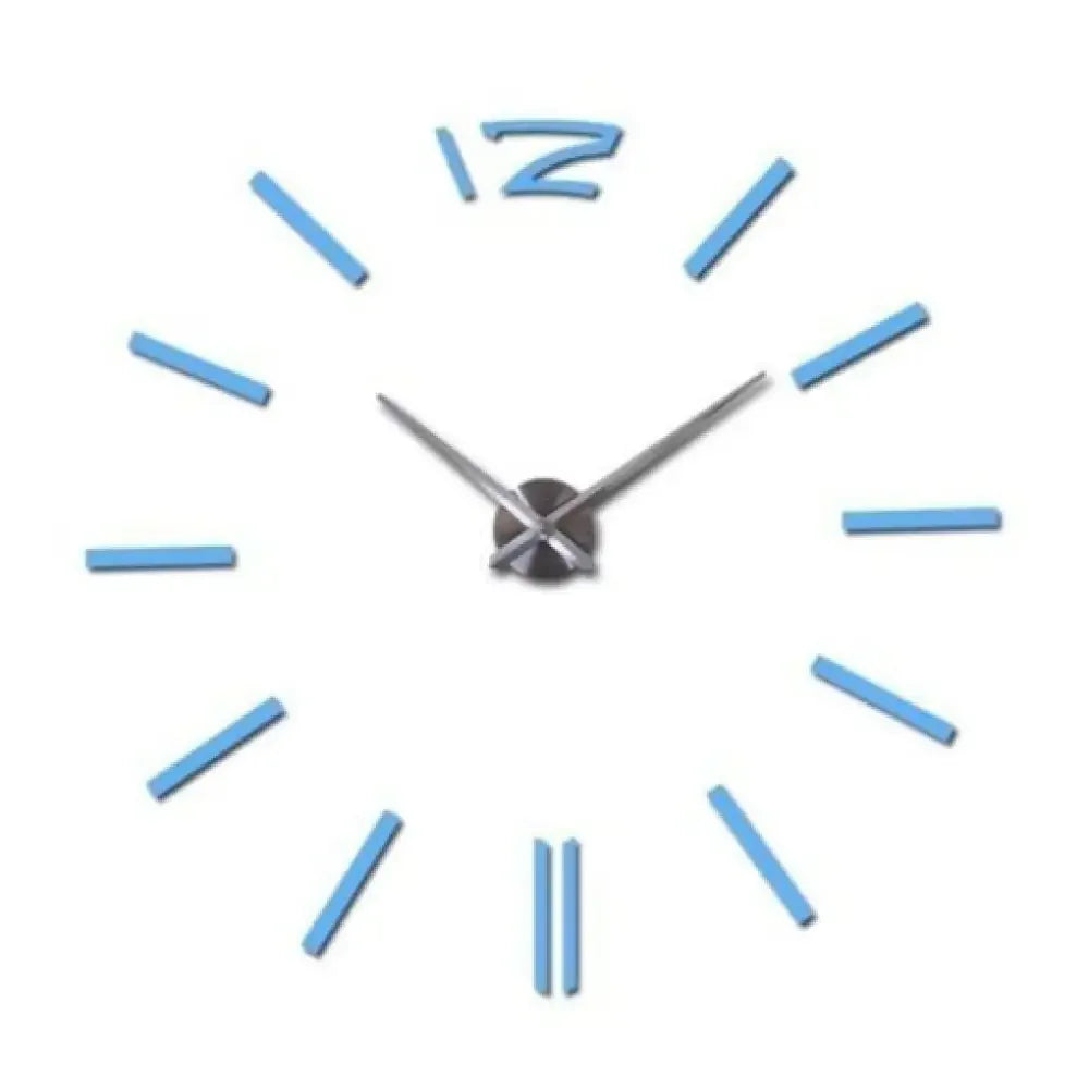 3D DIY Frameless Wall Clock Large Modern Mirror Surface Silent Clock - Sky Blue / 27inch