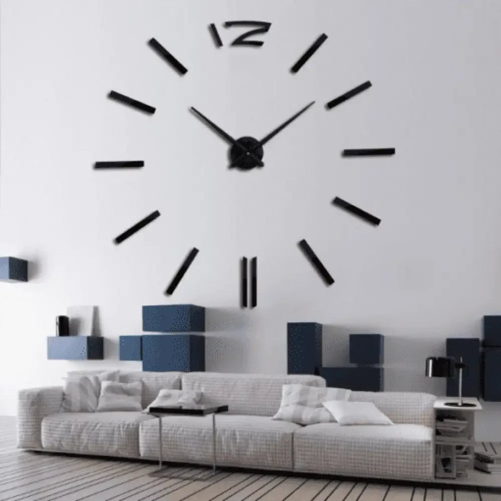 3D DIY Frameless Wall Clock Large Modern Mirror Surface Silent Clock - Black / 27inch