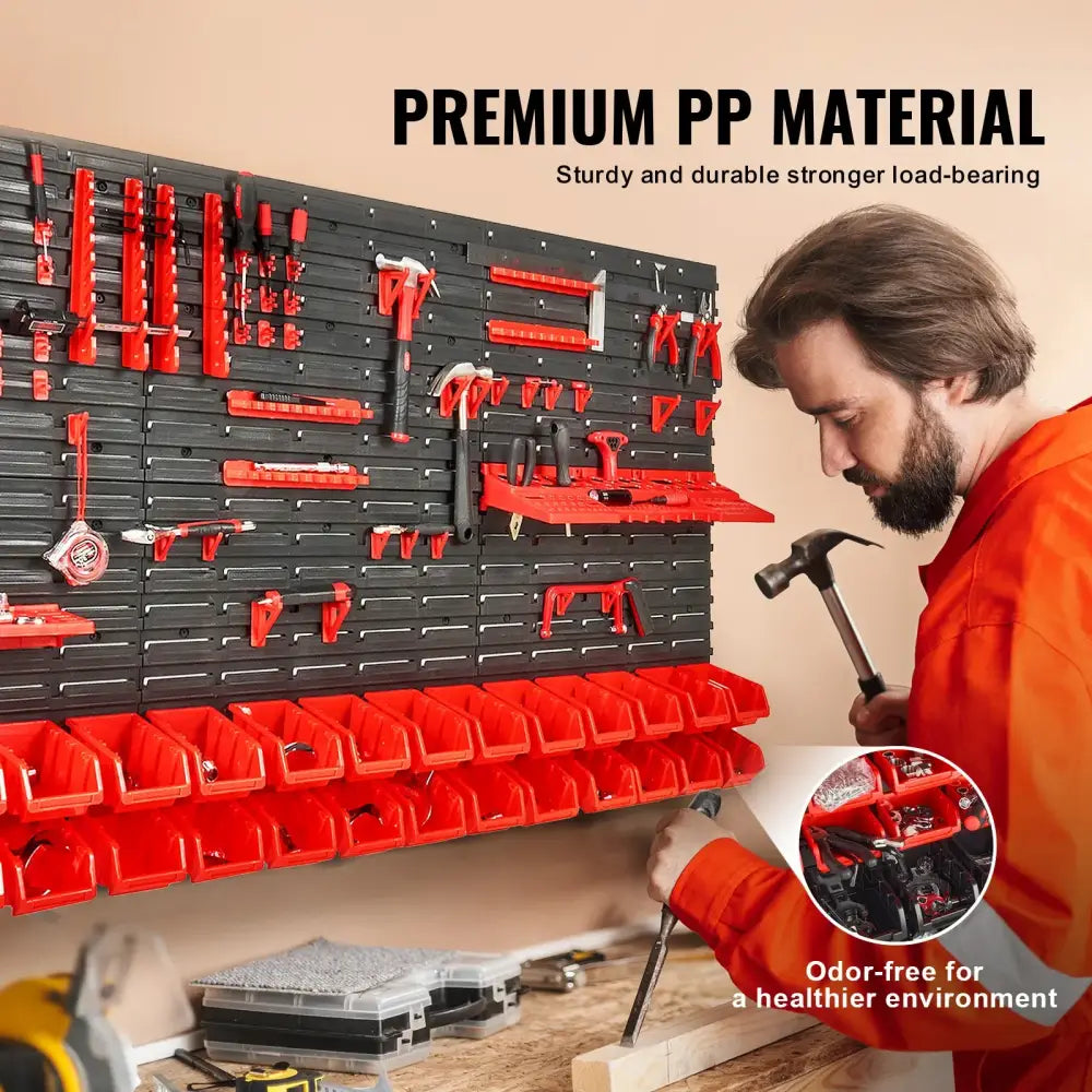 Wall Mounted Storage Bin Rack Organizer – 30/48 Plastic Bins with Wall Panels & Hooks for Garage, Workshop, and Home