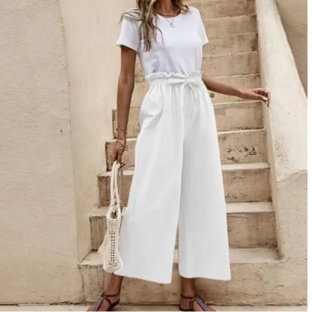 Women's Belted Wide Leg Pants – Elastic High Waist, 6 Colors