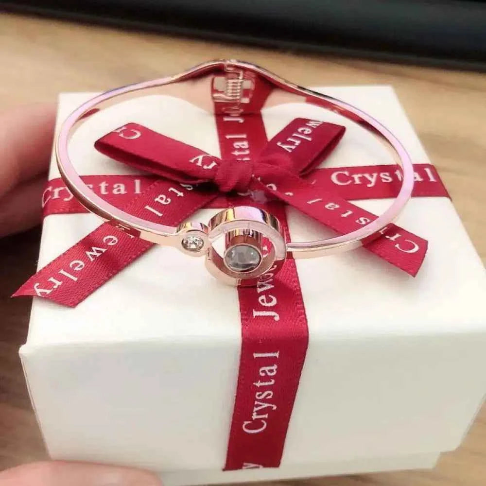 Elegant rose gold silver lover bracelet with blue gem in crystal box