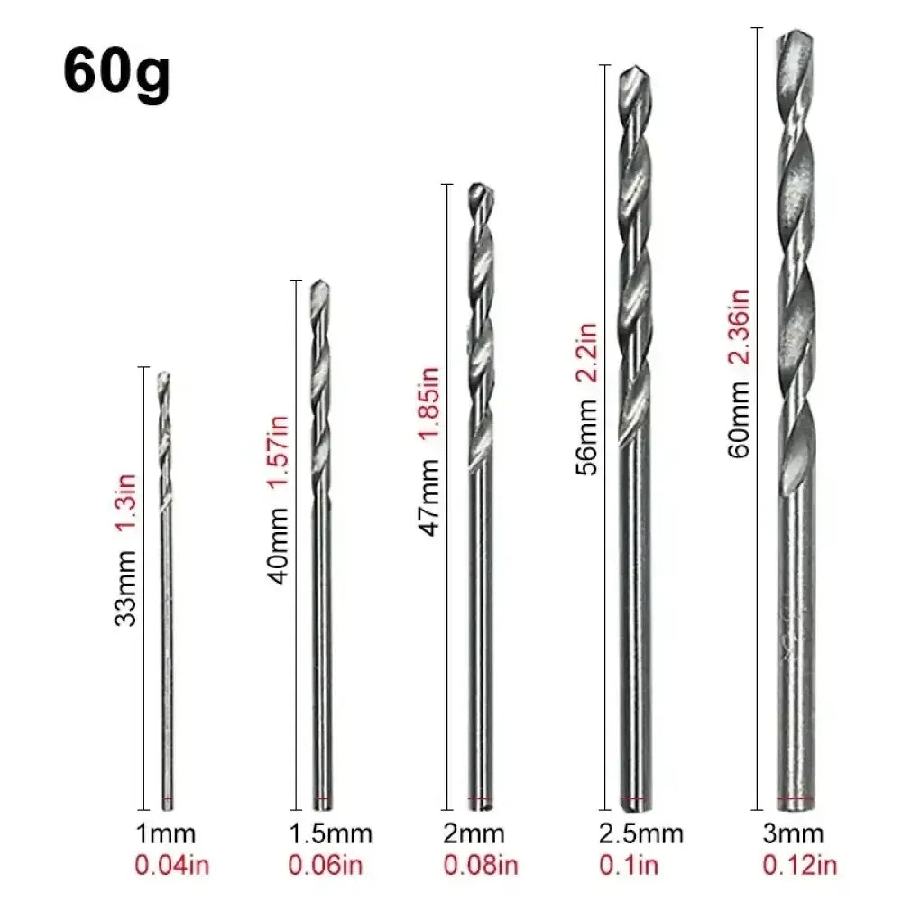 Titanium plated natural color twist drill bit set 1-3mm HSS