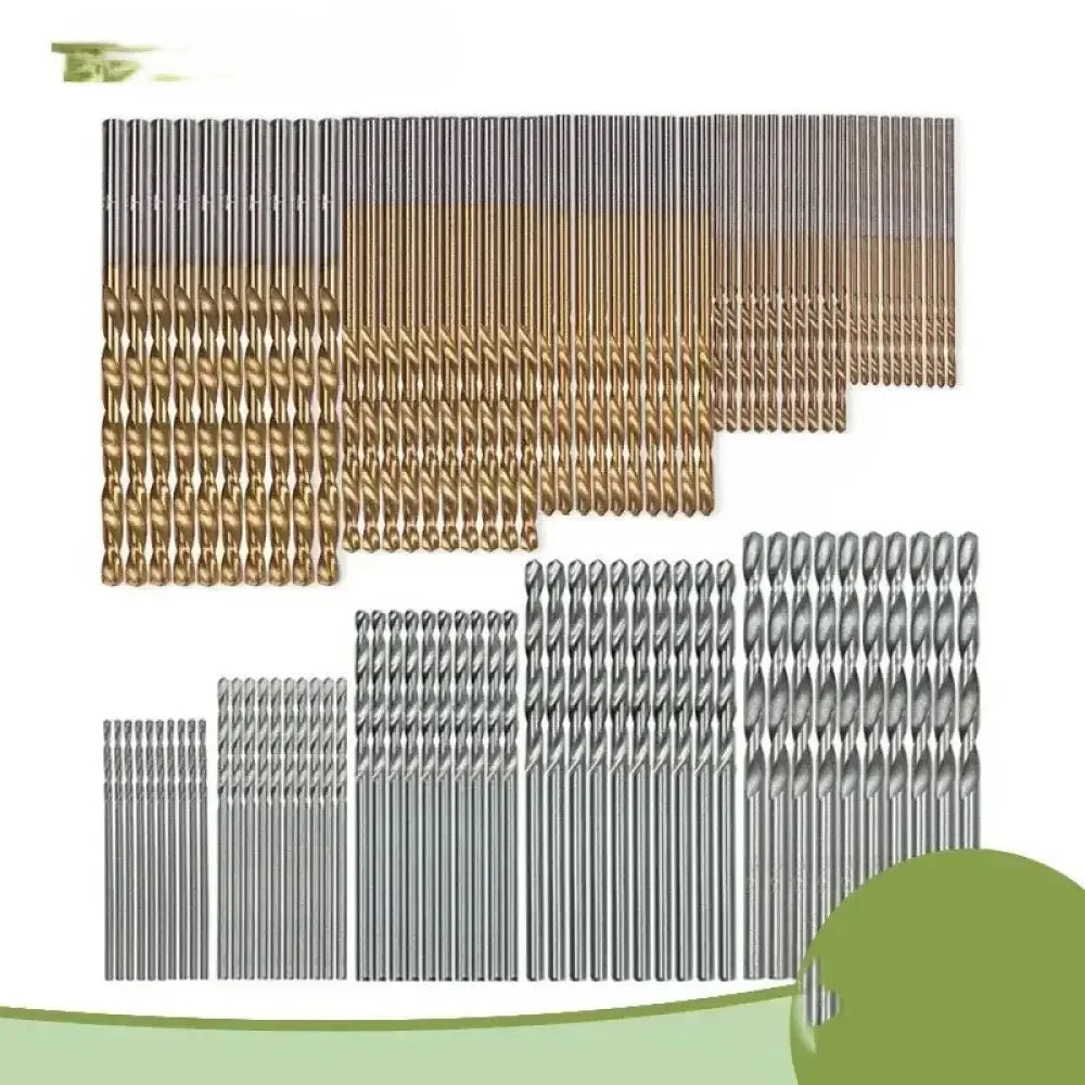 Titanium plated twist drill bit set in natural color, 1-3mm HSS
