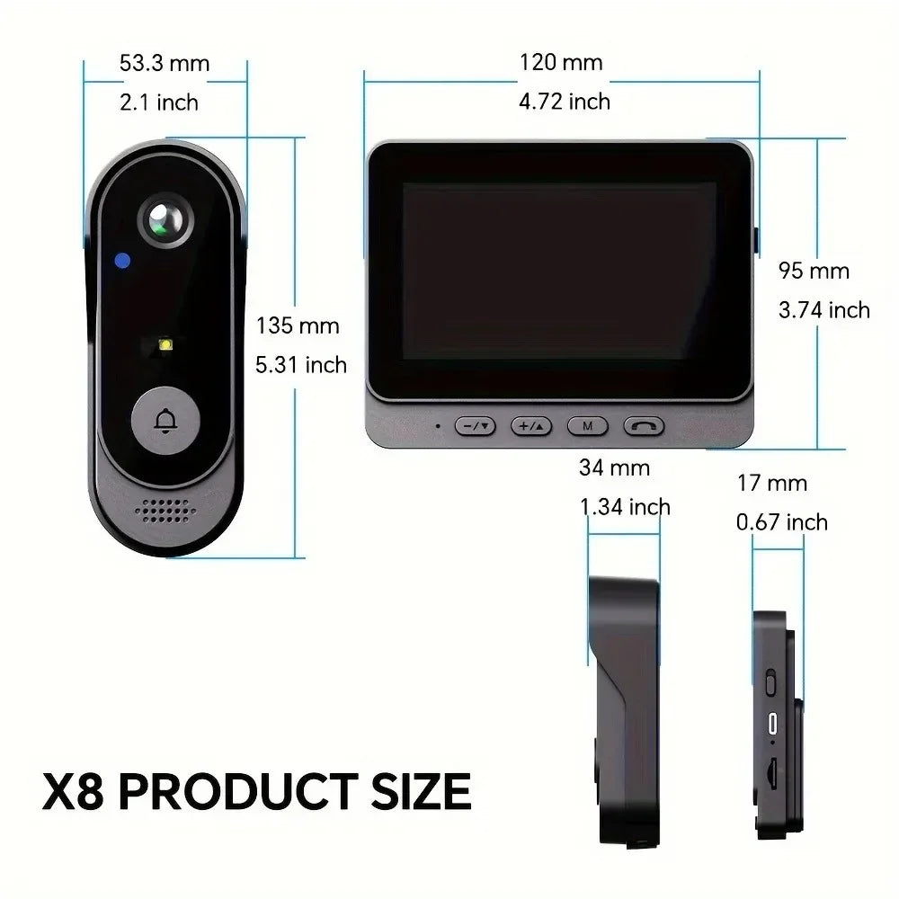 1080P Wireless WiFi Video Doorbell 4.3" IPS Screen & IR Night Vision - Ninjanew