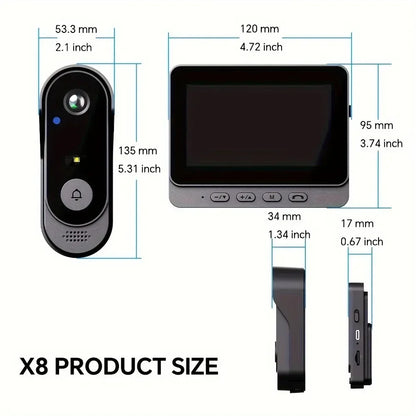 1080P Wireless WiFi Video Doorbell 4.3" IPS Screen & IR Night Vision - Ninjanew
