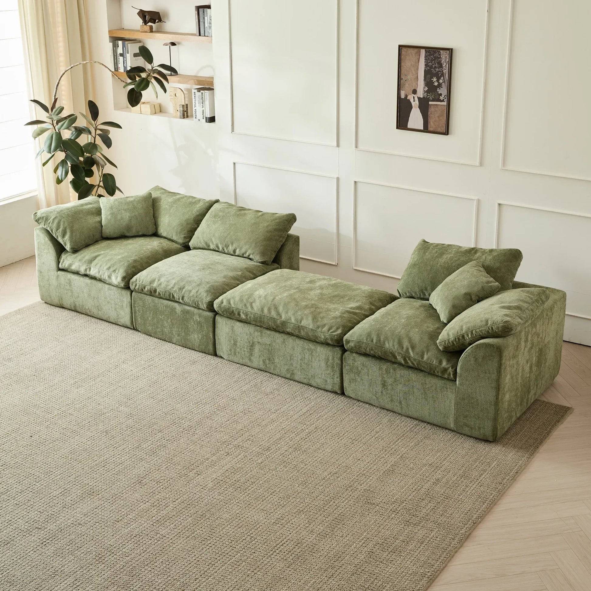 109" Modular Cloud Sectional Sofa 6-Piece Deep Seat Corduroy L-Shaped Couch - Ninjanew