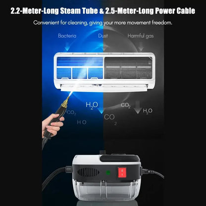 110V 1500W handheld steam cleaner with 6 speeds, 3 brush heads, 2.2m tube, 2.5m cable