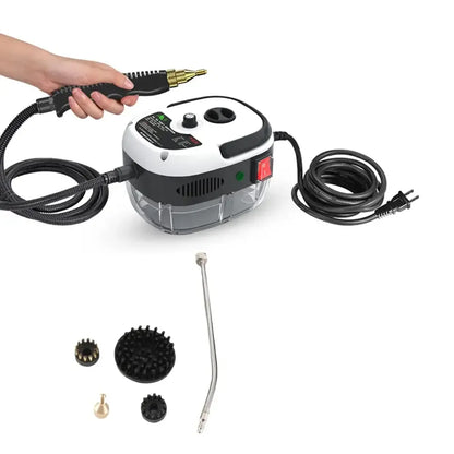 110V 1500W handheld steam cleaner with brush heads, black white body