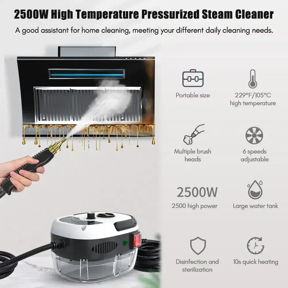 110V 1500W handheld steam cleaner with 3 brush heads and 6 speeds