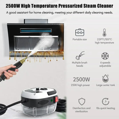 110V 1500W handheld steam cleaner with 3 brush heads and 6 speeds