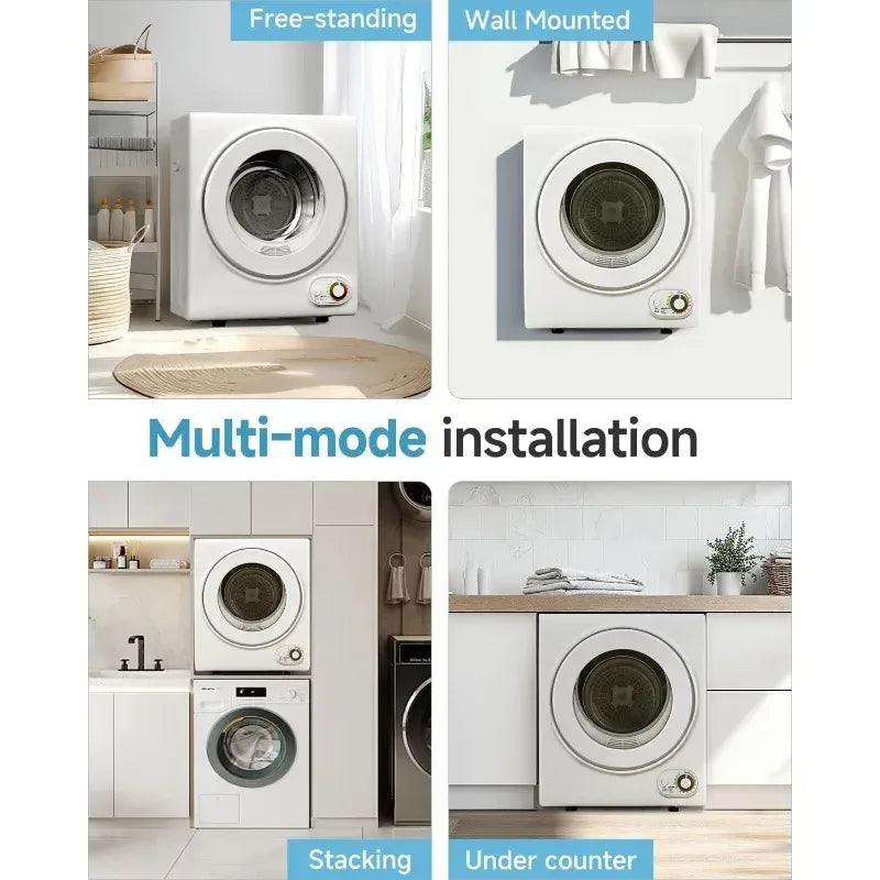 White compact portable clothes dryer with stainless steel drum