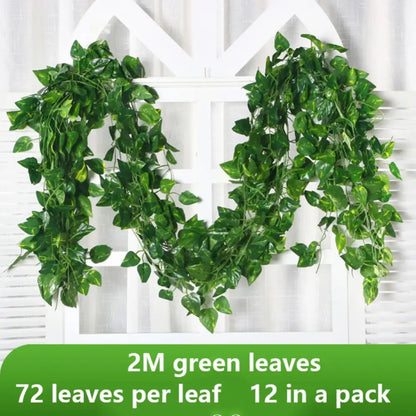 12 Pcs Artificial Leaves Garland (2M) | Realistic Hanging Vines for Outdoor & Party Decor