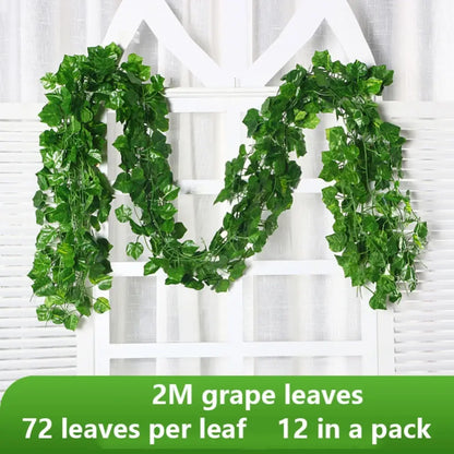 12 Pcs Artificial Leaves Garland (2M) | Realistic Hanging Vines for Outdoor & Party Decor