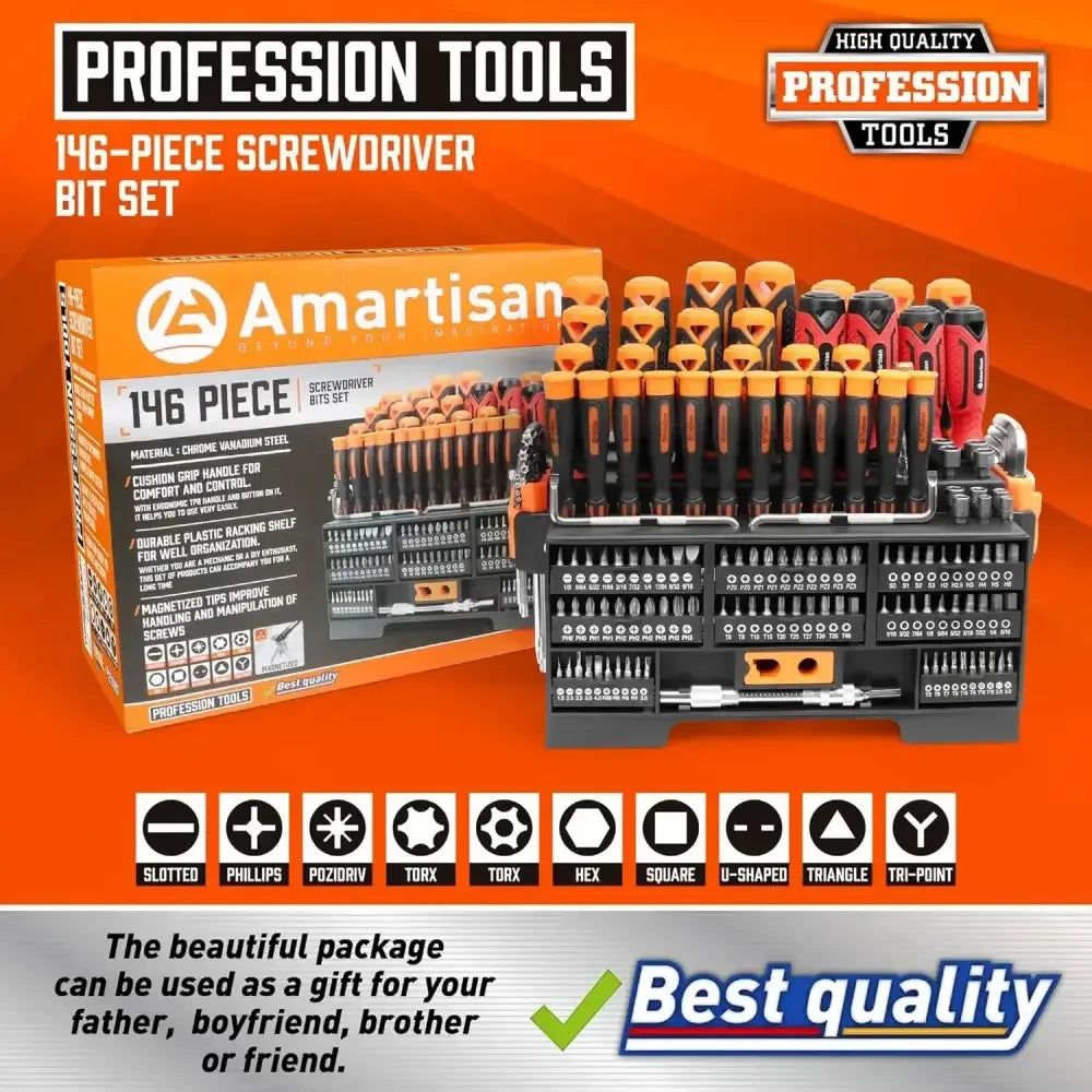 146-Piece Professional Magnetic Screwdriver & DIY Tool Set | Premium Cr-V Steel for Home & Garage - Ninjanew