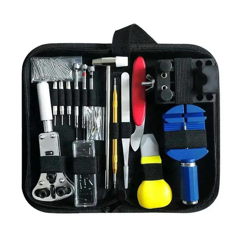 147pcs black leather watch repair tool kit with storage bag and tools