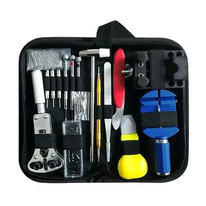 147pcs black leather watch repair tool kit with storage bag and tools