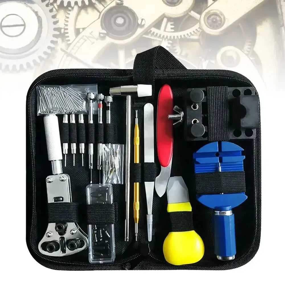147pcs watch repair tool kit with storage bag, screwdrivers, opener