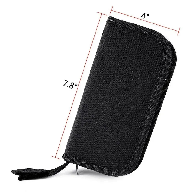 Black zippered wallet 7.8 x 4 inches for watch repair tool kit with storage bag