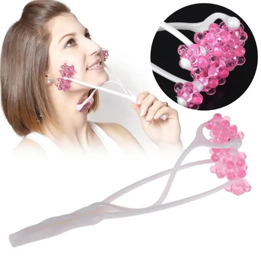 Pink crystal beaded 2-in-1 face roller for fat burn and collagen production
