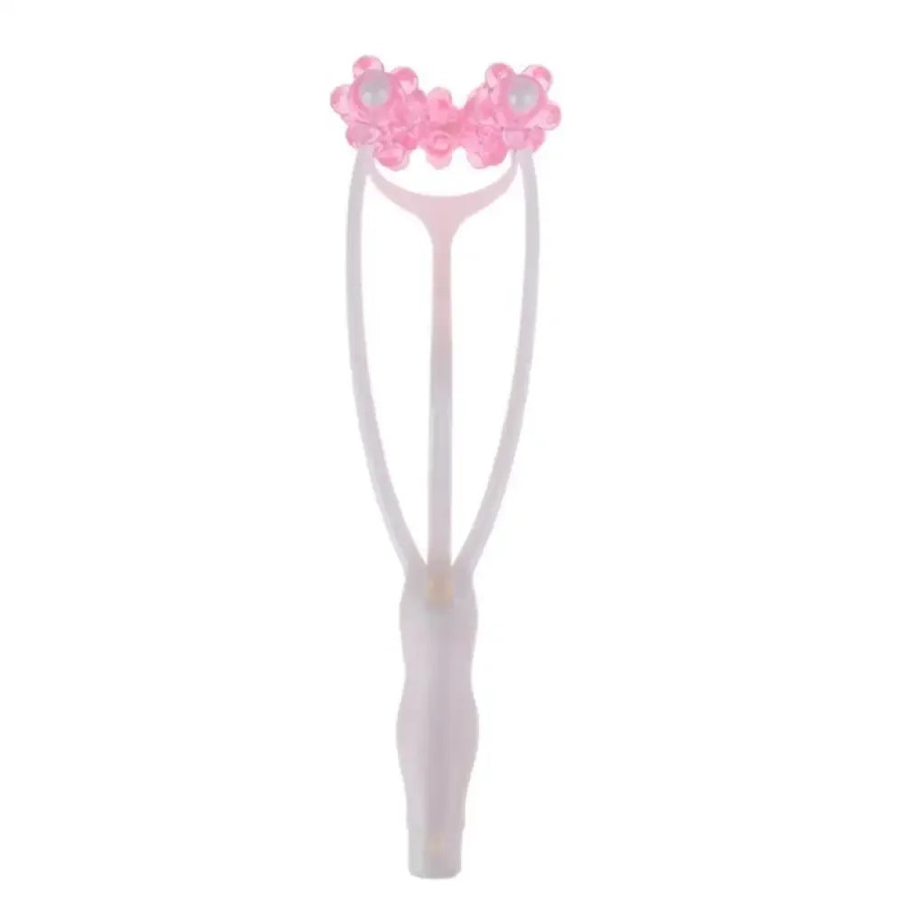 Pink and white 2-in-1 face roller massager with heart nodes for fat burn and collagen