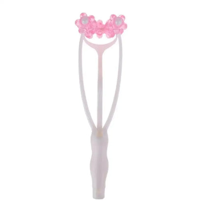 Pink and white 2-in-1 face roller massager with heart nodes for fat burn and collagen