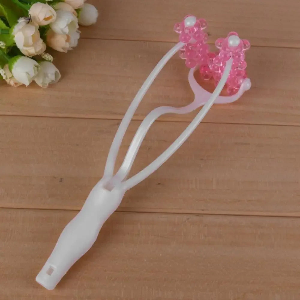 White plastic 2-in-1 chin and face roller with pink beads for fat burn and collagen