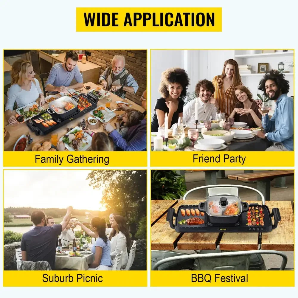 2-in-1 Electric BBQ Pan Grill with Hot Pot – Portable Smokeless Nonstick Multifunctional Barbecue Plate for Home Cooking - Ninjanew