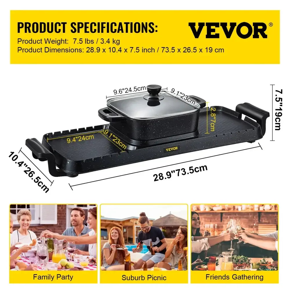 2-in-1 Electric BBQ Pan Grill with Hot Pot – Portable Smokeless Nonstick Multifunctional Barbecue Plate for Home Cooking - Ninjanew