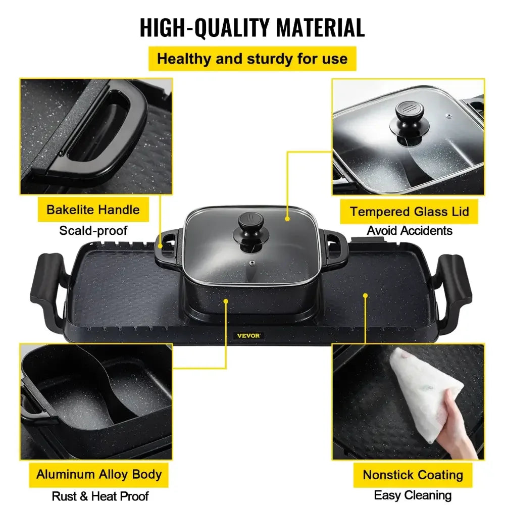 2-in-1 Electric BBQ Pan Grill with Hot Pot – Portable Smokeless Nonstick Multifunctional Barbecue Plate for Home Cooking - Ninjanew
