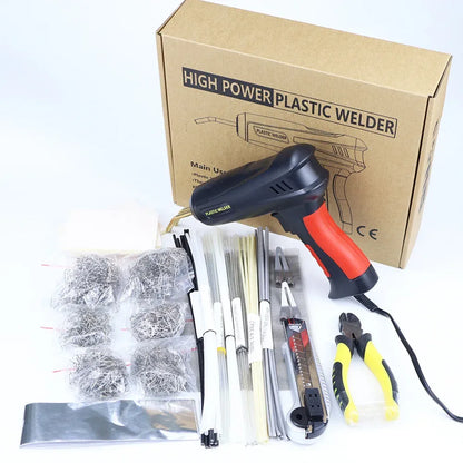 2-in-1 plastic welder repair kit with black and red tool and accessories
