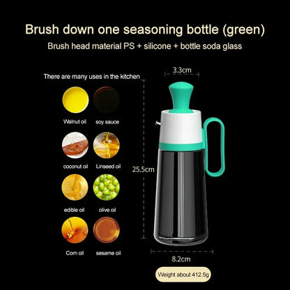 550ml 2-in-1 Glass Oil Dispenser & Brush BBQ Oil Bottle with SS Spout - Green