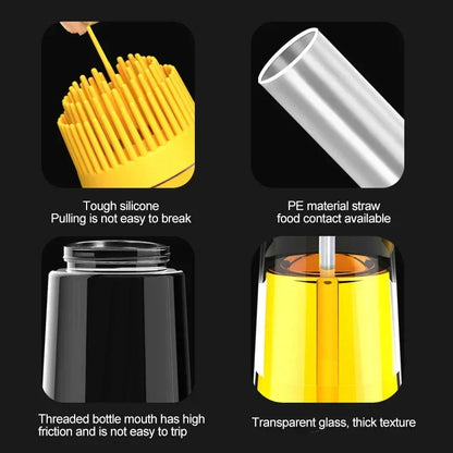 550ml 2-in-1 Glass Oil Dispenser & Brush BBQ Oil Bottle with SS Spout - Yellow